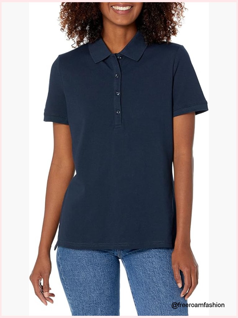 Women's Short Sleeve Polo Shirt Soft Stretch Cotton Jersey